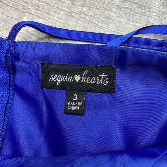 Sequin Hearts Women's Juniors Royal Blue Strappy-Back Gown Dress Size 3 - Picture 11 of 13